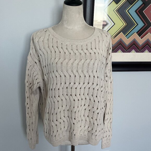 DKNY Jeans NWOT Beige Metallic Open-Weave Sweater L - Picture 1 of 5